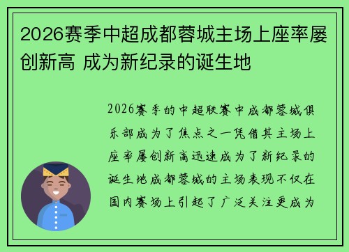 2026赛季中超成都蓉城主场上座率屡创新高 成为新纪录的诞生地 2026赛季中超成都蓉城主场上座率屡创新高 成为新纪录的诞生地
